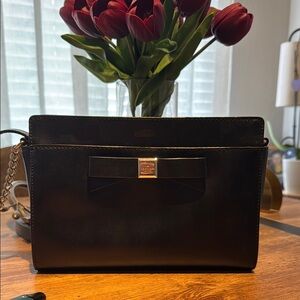 Kate Spade Crossbody Bag Black Leather Montford Park Angelica Bow Chain Strap